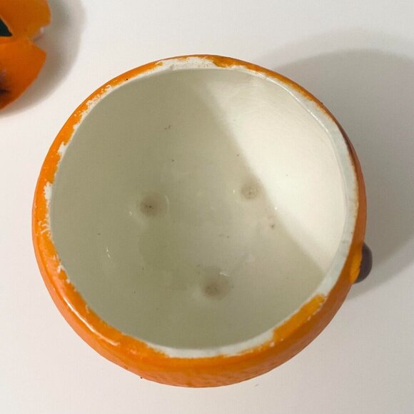 Vintage Orange Anthropomorphic Smiling Fruit Ceramic Sugar Bowl Googly Eyes - Picture 9 of 16